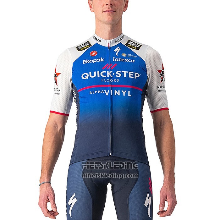 2022 Fietskleding Deceuninck Quick Step Blauw Wit Korte Mouwen en Koersbroek